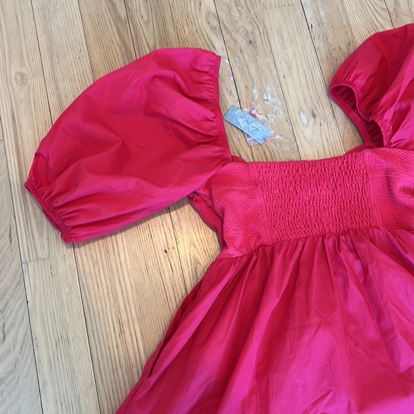 NWT Maeve by Anthropologie Puff Sleeved Red Dress Petite Medium - Picture 7 of 11